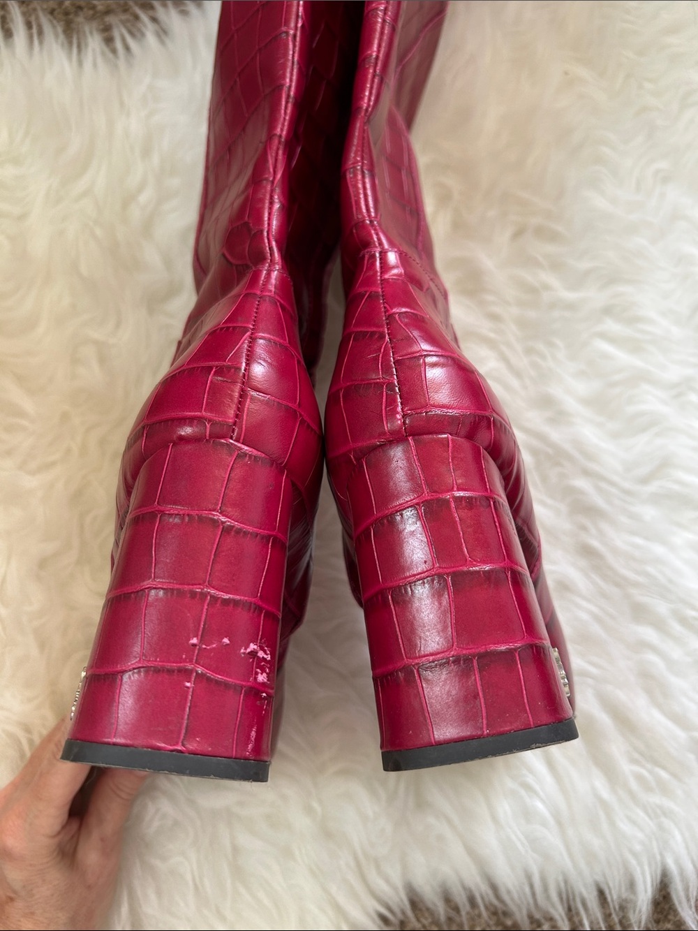 SAM EDELMAN • GORGEOUS Red Croc-Embossed Knee High Heeled Boots Boots - Picture 14 of 16
